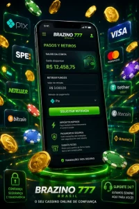 Tela de pagamentos e saques do Brazino777 Brasil no smartphone